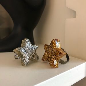 Choice of Gold or Silver Glitter Resin Star Rings